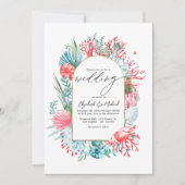 Blauwgroen en koraal kustbestemming bruiloft QR-co Kaart (Voorkant)