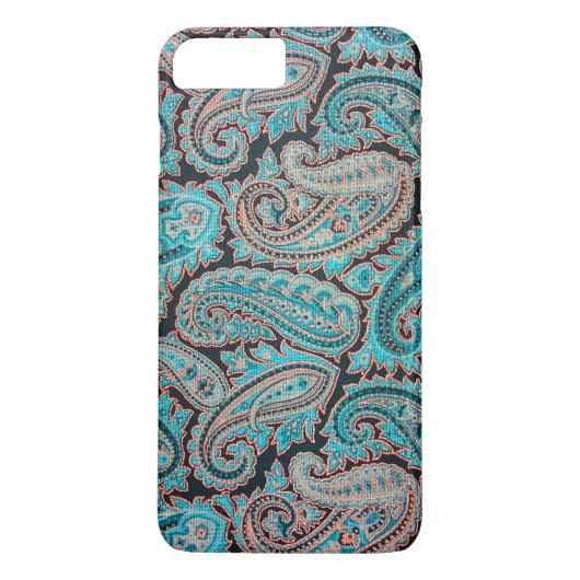 Blauwgroen en koraal Paisley Case-Mate iPhone Case (Achterkant)