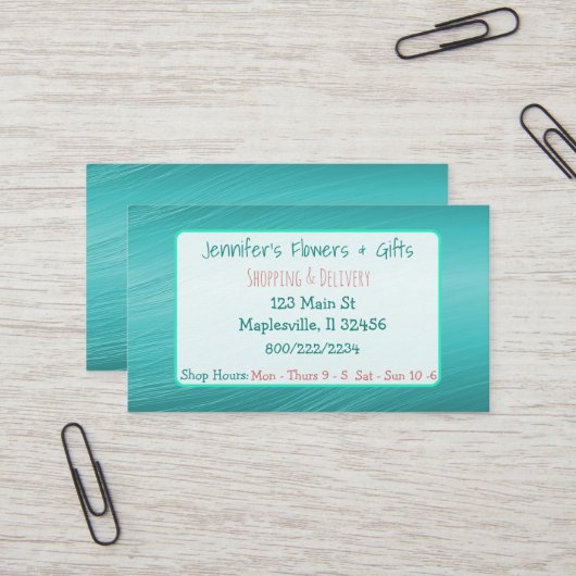 Blauwgroen en koraal Visitekaartje (Voorkant / Achterkant in situ)