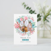 Blauwgroen en Koraal Zomer Strand Bruiloft Briefka Briefkaart (Staand voorkant)