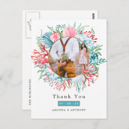 Blauwgroen en Koraal Zomer Strand Bruiloft Briefka Briefkaart