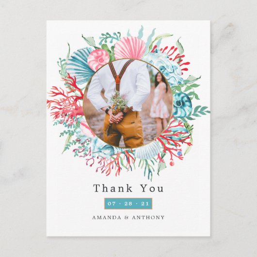 Blauwgroen en Koraal Zomer Strand Bruiloft Briefka Briefkaart (Voorkant)