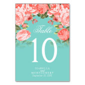 Blauwgroen en koraalbloemen | Tafelkaarten Kaart (Voorkant)