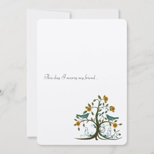 Blauwgroen en koraalliefdesvogels - bruiloft kaart (Achterkant)