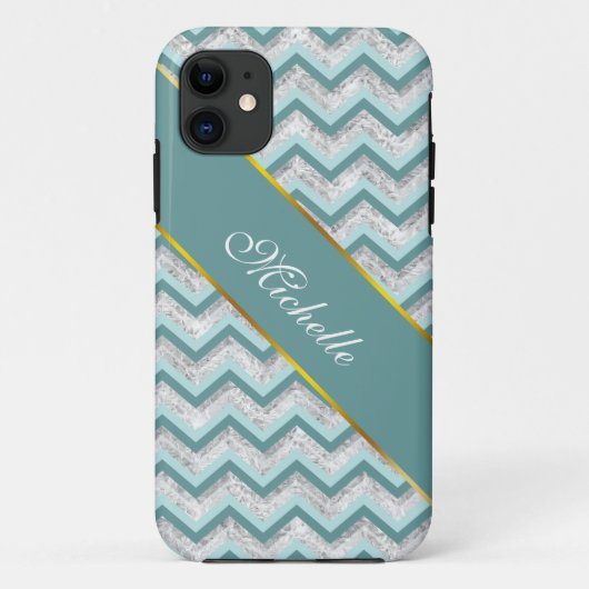 Blauwgroen en kristal zigzagpatroon Case-Mate iPhone case (Achterkant)