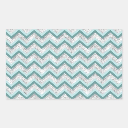 Blauwgroen en kristal zigzagpatroon rechthoekige sticker (Voorkant)