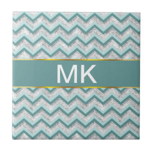 Blauwgroen en kristal zigzagpatroon tegeltje