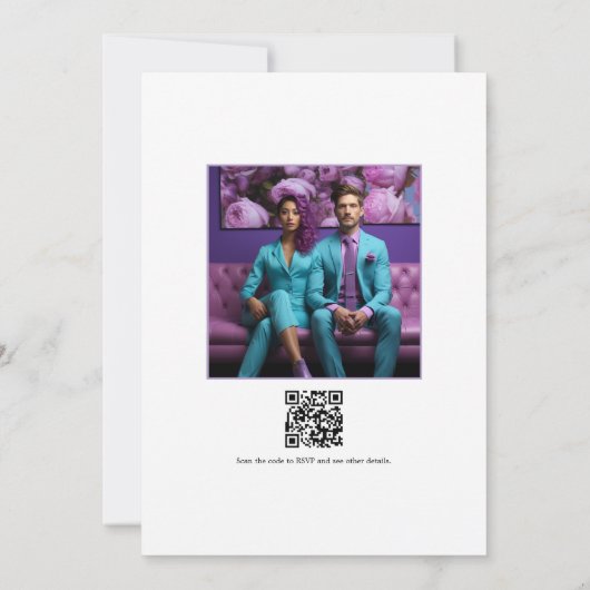 Blauwgroen en Lavendel Bloemen Trouwfoto Kaart (Achterkant)