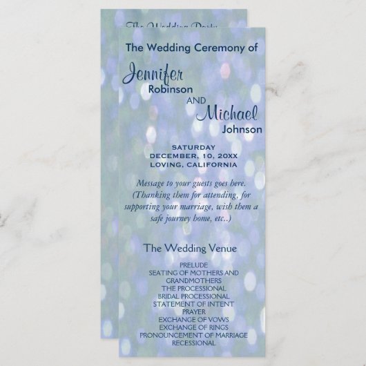 Blauwgroen en lavendel bokeh huwelijksprogramma programmakaart (Voorkant / Achterkant)