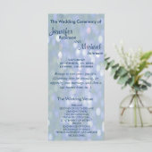 Blauwgroen en lavendel bokeh huwelijksprogramma programmakaart (Staand voorkant)