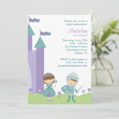 Blauwgroen en Lavender Princess and Knight Invitat Kaart (Staand voorkant)