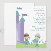 Blauwgroen en Lavender Princess and Knight Invitat Kaart (Voorkant / Achterkant)