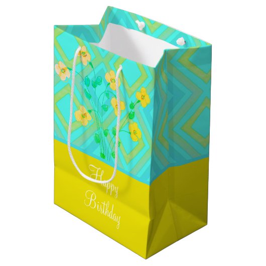 Blauwgroen en Lemon Limoen Birthday Gift Canvas ta Medium Cadeauzakje (Voorkant Gekanteld)