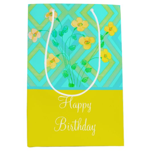 Blauwgroen en Lemon Limoen Birthday Gift Canvas ta Medium Cadeauzakje (Voorkant)