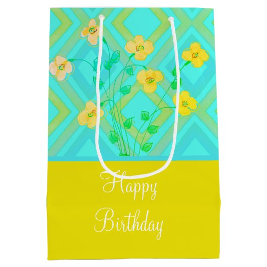 Blauwgroen en Lemon Limoen Birthday Gift Canvas ta Medium Cadeauzakje (Achterkant)
