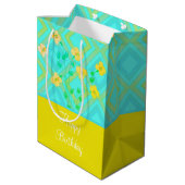 Blauwgroen en Lemon Limoen Birthday Gift Canvas ta Medium Cadeauzakje (Achterkant Gekanteld)