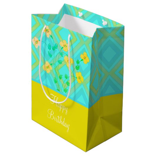 Blauwgroen en Lemon Limoen Birthday Gift Canvas ta Medium Cadeauzakje (Achterkant Gekanteld)