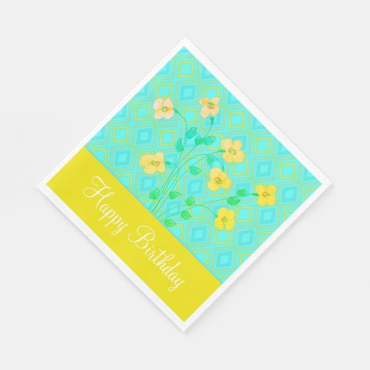 Blauwgroen en Lemon Limoen Birthday Napkins Servet (Hoek)