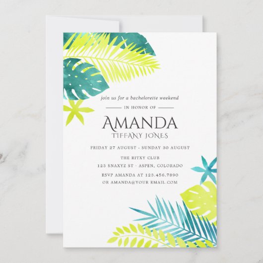Blauwgroen en Lemon Tropical Bachelorette Weekend Kaart (Voorkant)
