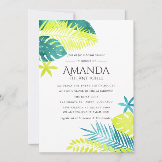 Blauwgroen en Lemon Tropical Bridal Shower Invitat Kaart (Voorkant)
