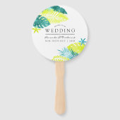 Blauwgroen en Lemon Tropical Wedding Favor Handwaaier (Voorkant)