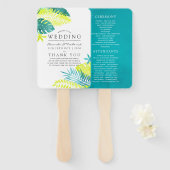 Blauwgroen en Lemon Tropical Wedding Programme Handwaaier (Voorkant en achterkant)
