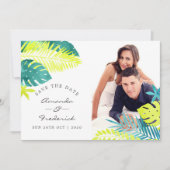 Blauwgroen en Lemon Tropical Wedding Save the Date Kaart (Voorkant)