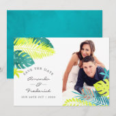 Blauwgroen en Lemon Tropical Wedding Save the Date Kaart (Voorkant / Achterkant)