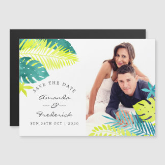 Blauwgroen en Lemon Tropical Wedding Save the Date Magnetische Uitnodiging
