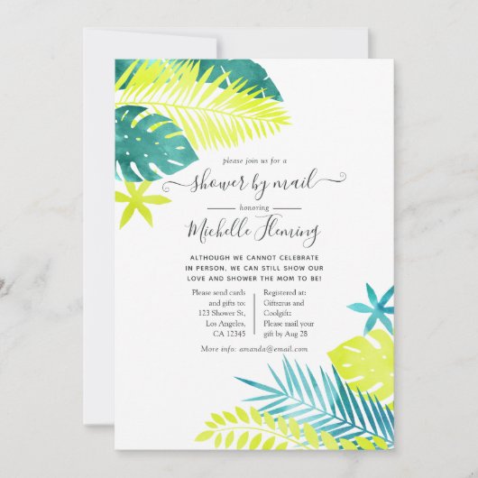 Blauwgroen en Lemon Tropisch Baby shower per post Kaart (Voorkant)