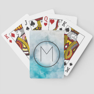 Blauwgroen en lichte grijze Waterverf, monogrammen Pokerkaarten
