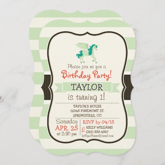 Blauwgroen en lichte groene Unicorn Kaart (Voorkant / Achterkant)