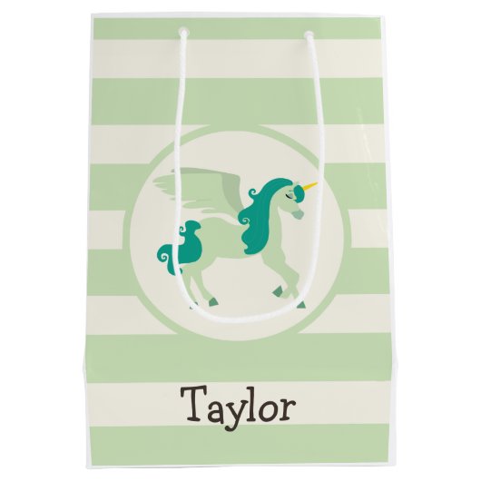 Blauwgroen en lichte groene Unicorn Medium Cadeauzakje (Achterkant)