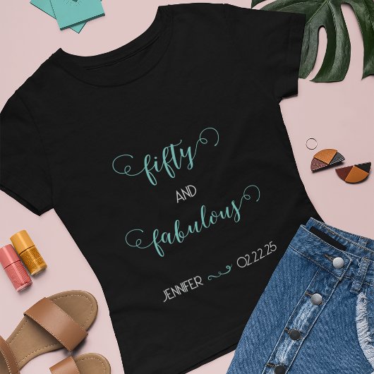 Blauwgroen en lichtgrijs 50 en fantastische verjaa t-shirt