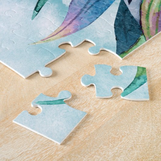 Blauwgroen en Lila Unicorn moeder en kind Legpuzzel (Zijkant)