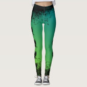 Blauwgroen en lime groen grunge hart leggings (Voorkant)