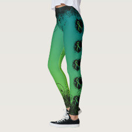 Blauwgroen en lime groen grunge hart leggings