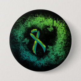 Blauwgroen en lime groen grunge hart ronde button 7,6 cm