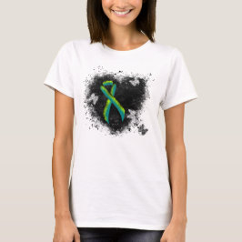 Blauwgroen en lime groen grunge hart t-shirt