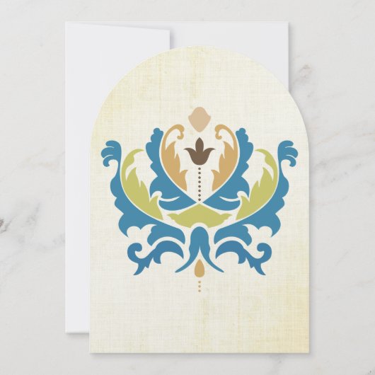 Blauwgroen en Limoen- Damask Modern Chalkboard Uit Kaart (Achterkant)