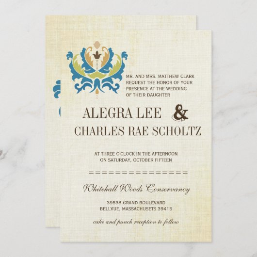 Blauwgroen en Limoen- Damask Modern Chalkboard Uit Kaart (Voorkant / Achterkant)