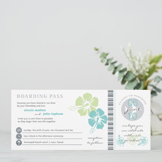 Blauwgroen en Limoen hibiscus Flower Boarding Pass Kaart (Staand voorkant)