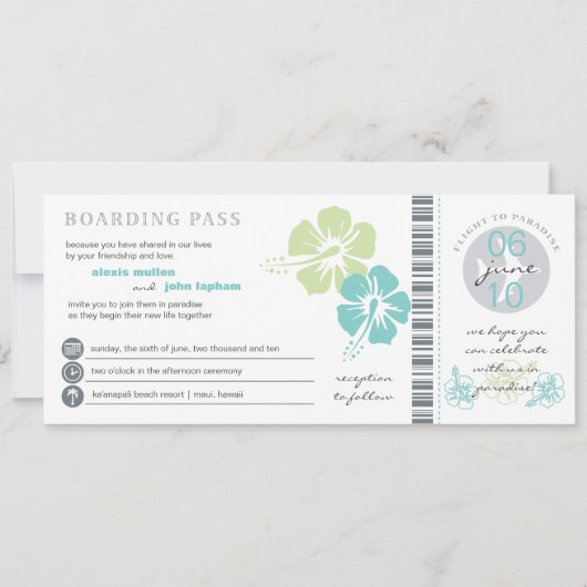 Blauwgroen en Limoen hibiscus Flower Boarding Pass Kaart (Voorkant)