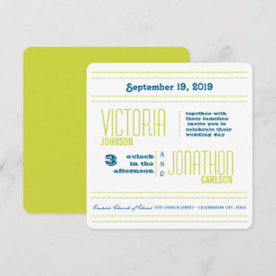 Blauwgroen en Limoen moderne Typografie Wedding Kaart