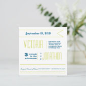 Blauwgroen en Limoen moderne Typografie Wedding Kaart (Staand voorkant)