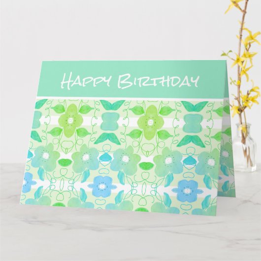 Blauwgroen en Limoen Spectaculaire Verjaardagswens Kaart (Gele Bloem)