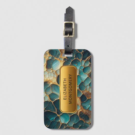 Blauwgroen en luxueus goud met elegante naamplaat bagagelabel (Voorkant (verticaal))