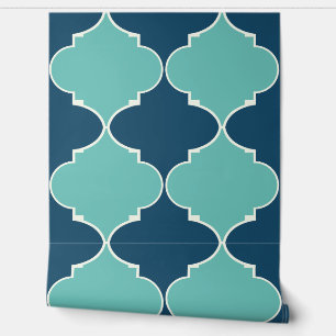 Blauwgroen en marineblauw Marokkaans patroon Behang