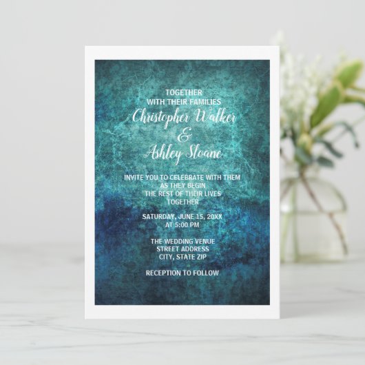 Blauwgroen en marineblauwe Waterverf bruiloft Kaart (Staand voorkant)
