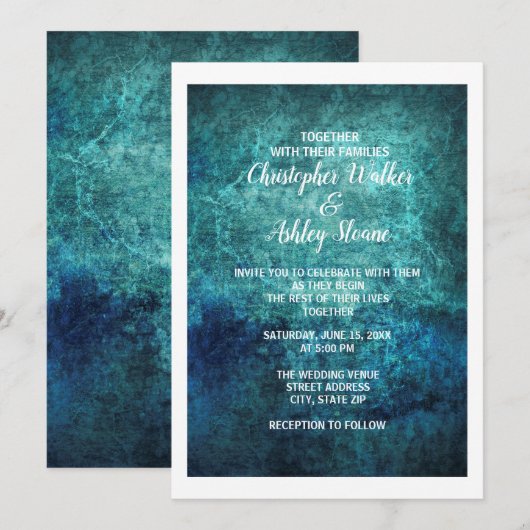 Blauwgroen en marineblauwe Waterverf bruiloft Kaart (Voorkant / Achterkant)